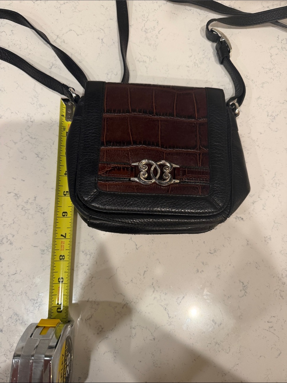 Vintage 90s Brighton Brown and Black Leather Crossbody with Brown Croc-Embossed - Picture 12 of 12